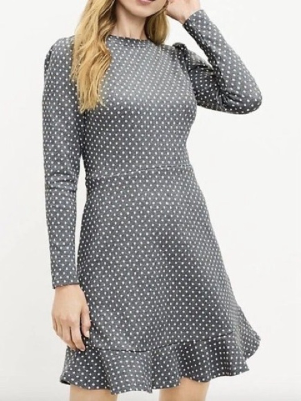 Ann Taylor Loft Gray Polka Dot Knit Dress - Size 6
